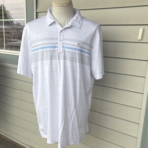 Travis Mathew Stylish White Polo with Blue Accents. XXL. Great condition.